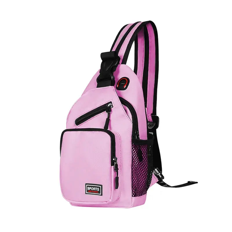 Women chest bag backpack Simples Market pink Oxford with earphone hole and front pocket