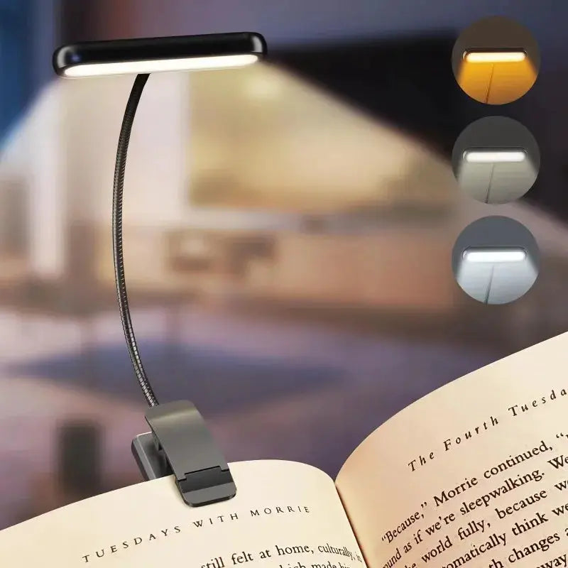 Simples Market LED book light clip-on, black, USB-rechargeable, dimmable with flexible neck