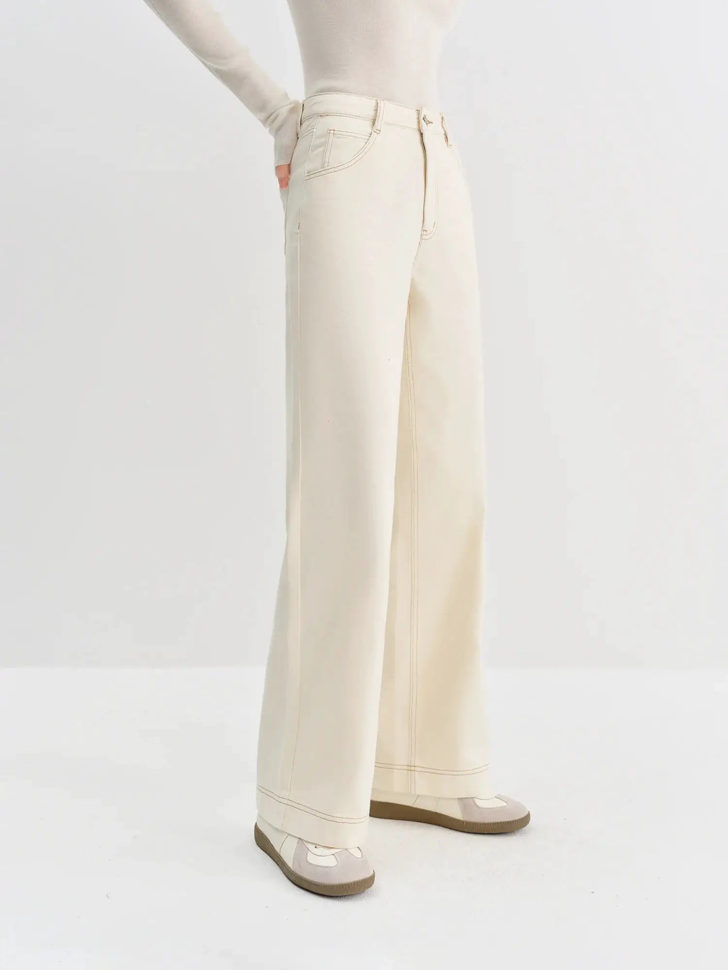FSLE Straight High Waist Jeans For Women Korean Style Winter Versatile