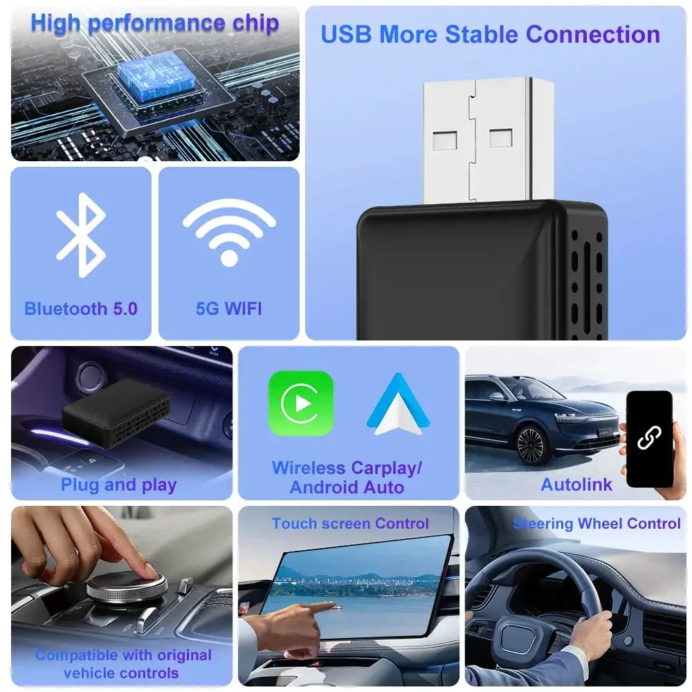 Original FLIXIVI Carplay Android Auto 2in1 wireless car adapter in black USB dongle with Bluetooth 5.0 and 5G WiFi