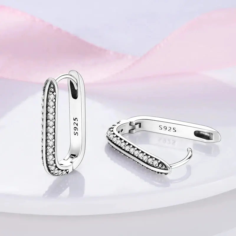 925 Silver Hoop Earrings For Women Zircon Heart Shape Star Eardrops Original Fashion Jewelry