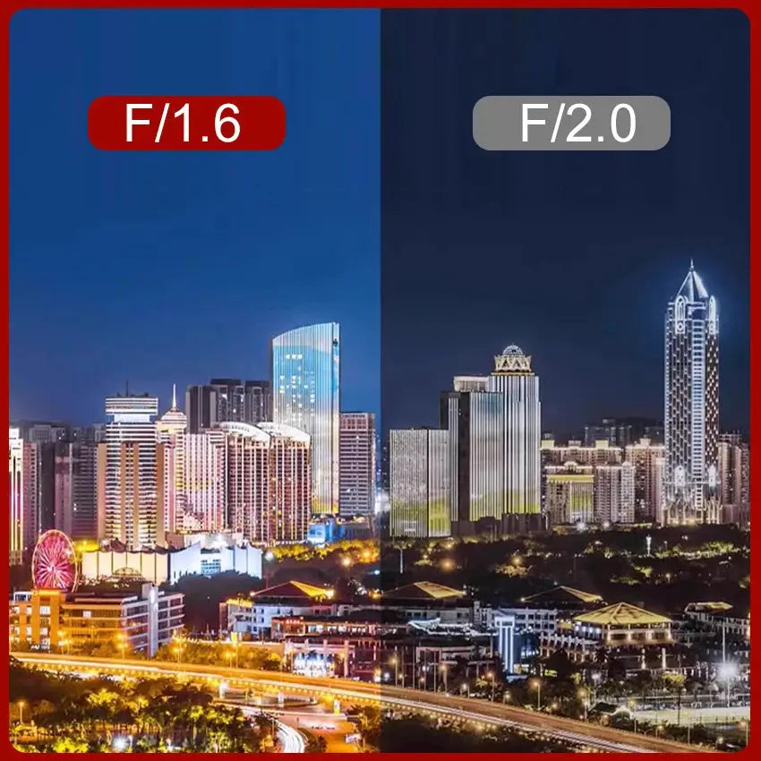 Simples Market dash cam for Volvo/Polestar, 4K WiFi dash camera; city skyline split with F/1.6 and F/2.0.