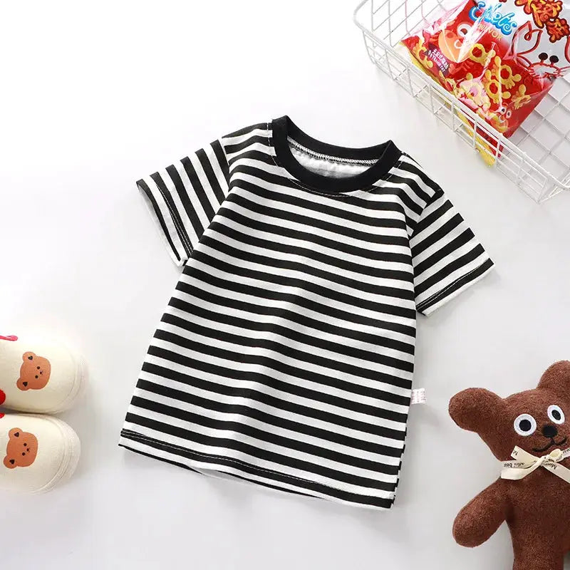 100 Percent Cotton Striped T Shirt For Kids 4 To 6 Years Red Tee Boys And Girls Wholesale Tops Childrens Clothing 2026
