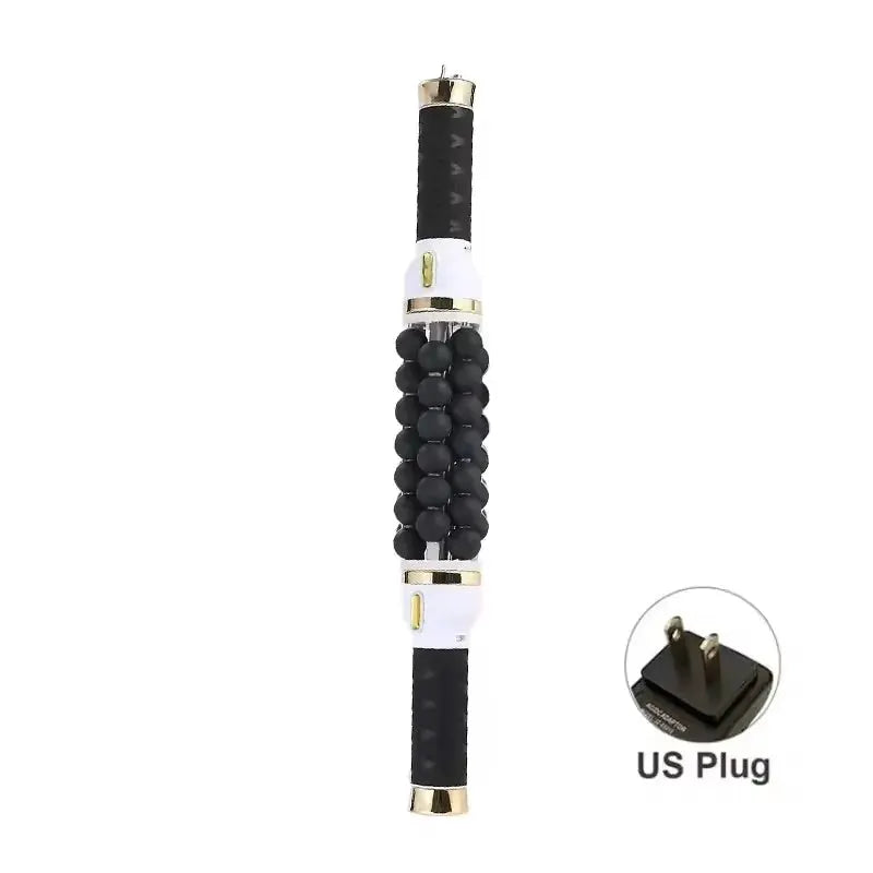 40W high-frequency rolling bead massager for cellulite, with black bead roller, white and gold accents, US plug
