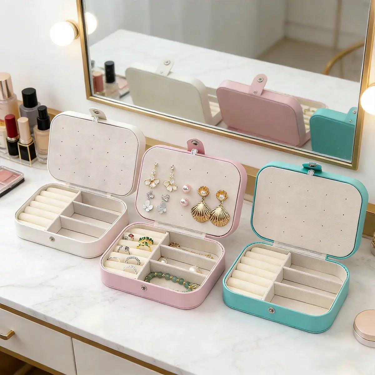 Portable MultiCompartment Jewelry Box With Velvet Lining Pink Travel Friendly Jewelry Organizer For Accessories