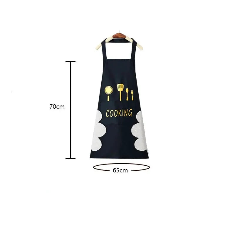 Waterproof Oilproof Sleeveless Kitchen Apron With Front Pocket And Integrated Hand Towels For Home Cooking