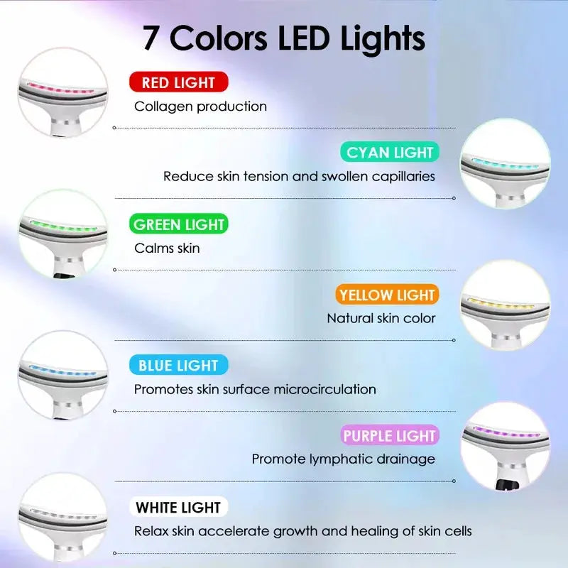 7 Colors LED Face And Neck Beauty Device With Vibration Massage And LED Light Therapy For Home Use 7 Modes 3 Levels