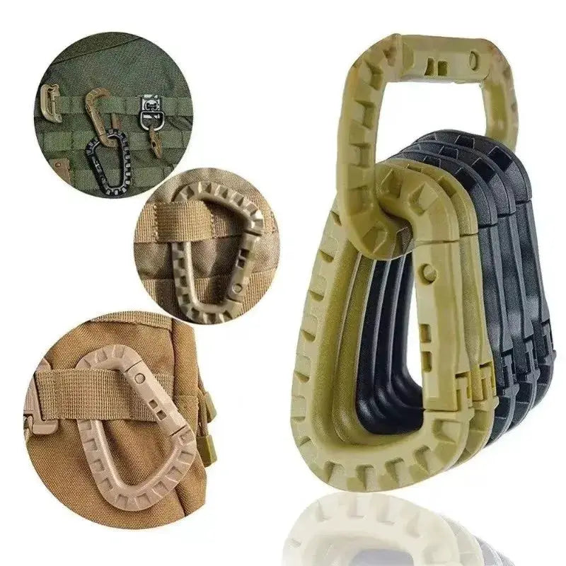 Military tactical carabiner clips set in tan and black for backpacks and outdoor gear (1–10 pcs)