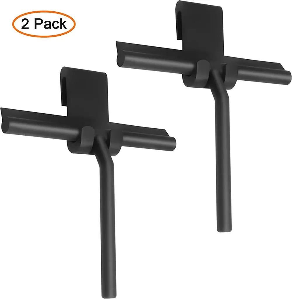 2-pack black shower squeegees with silicone holders for glass doors and bathroom mirrors