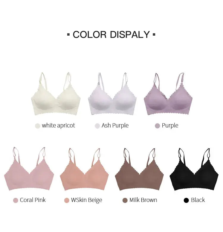 Wireless padded bra by Simples Market; 9-color seamless wirefree with lace-wavy edge
