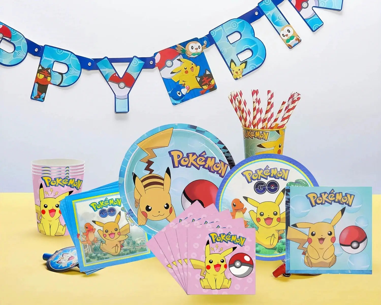 Pokemon Pikachu Birthday Party Decor Set Disposable Tableware Tablecloth Cups Plates Napkins Balloons Baby Shower Kids