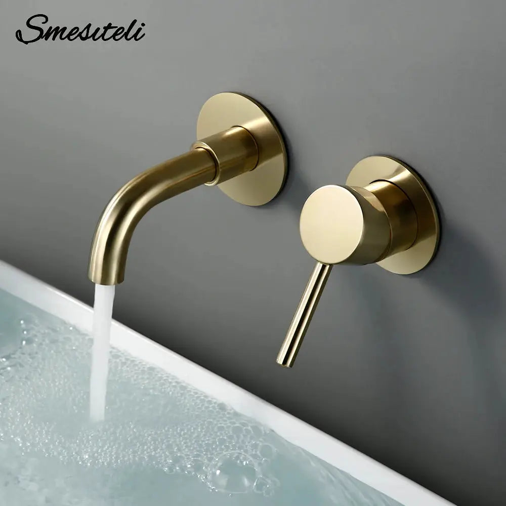 Smesuteli brass wall-mounted basin faucet set with two pieces and a single hot-cold lever