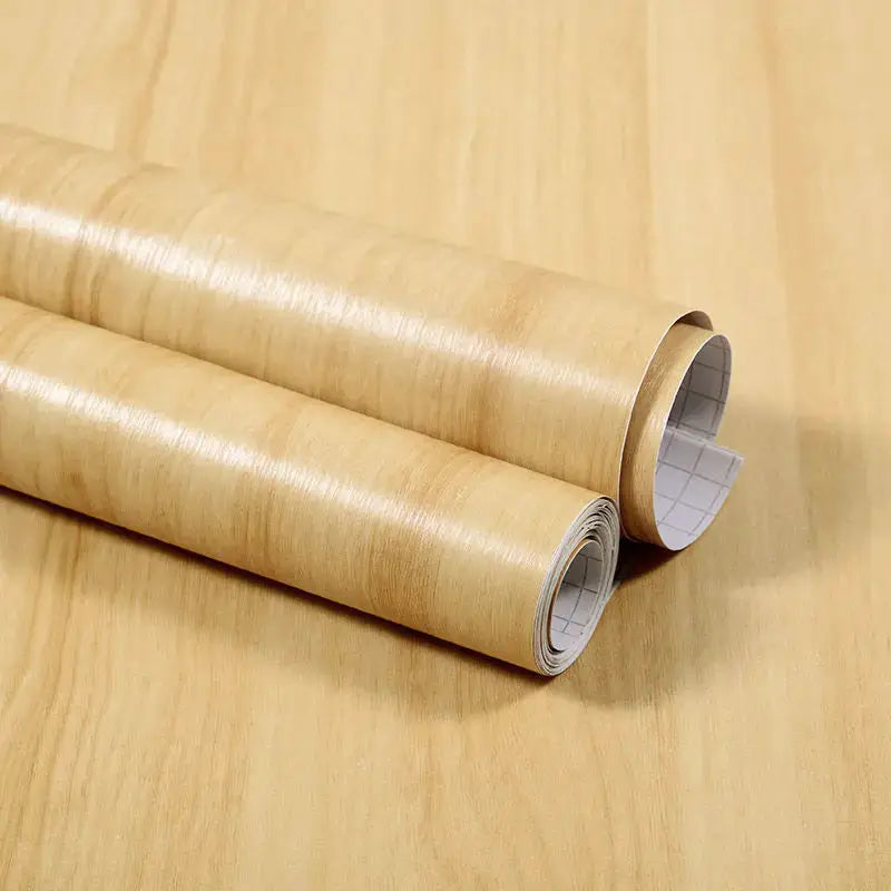 Three wood-grain vinyl wallpaper rolls; self-adhesive and waterproof PVC for walls and furniture