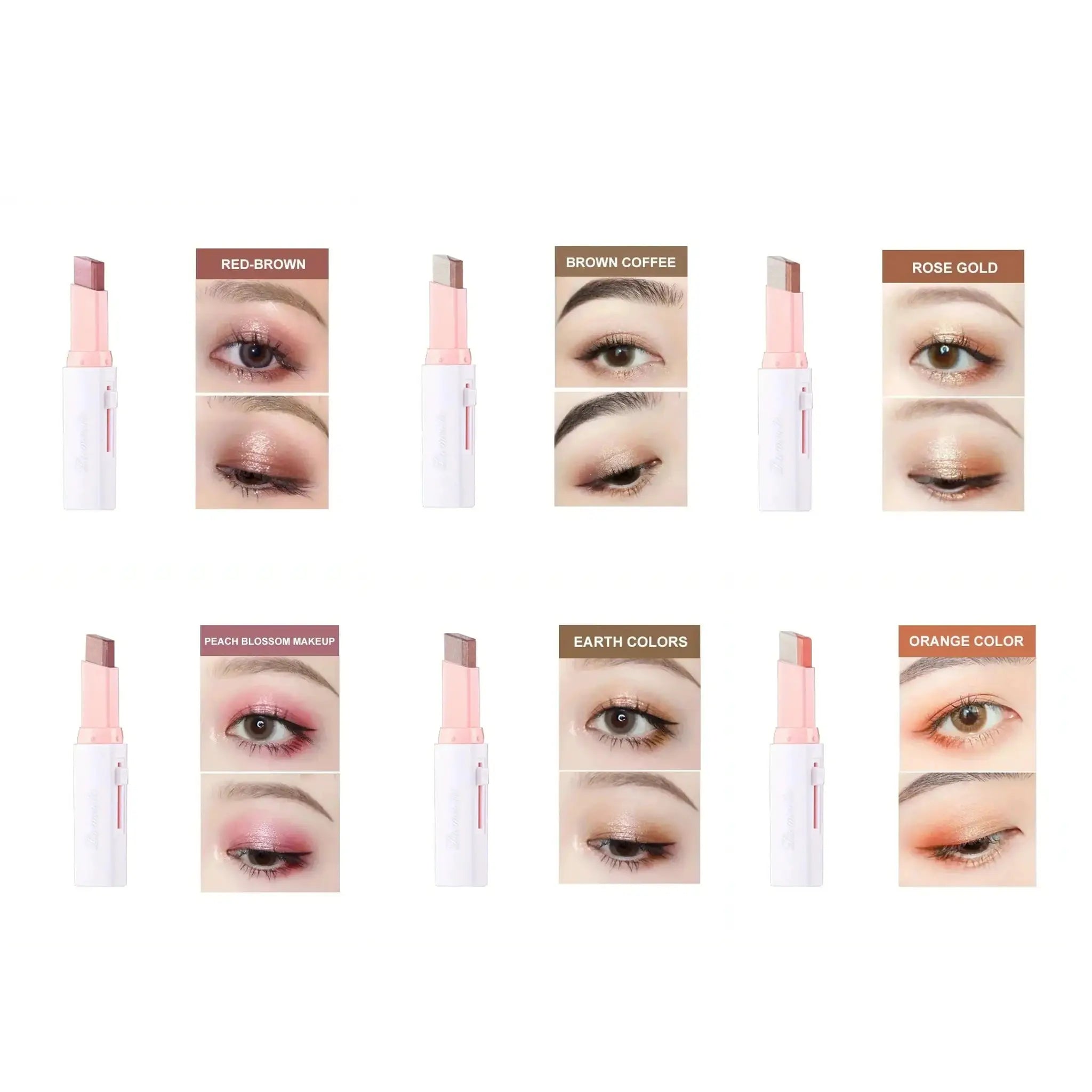 Two-color gradient eye shadow stick set by Simples Market in rose gold, brown coffee, and red-brown shades