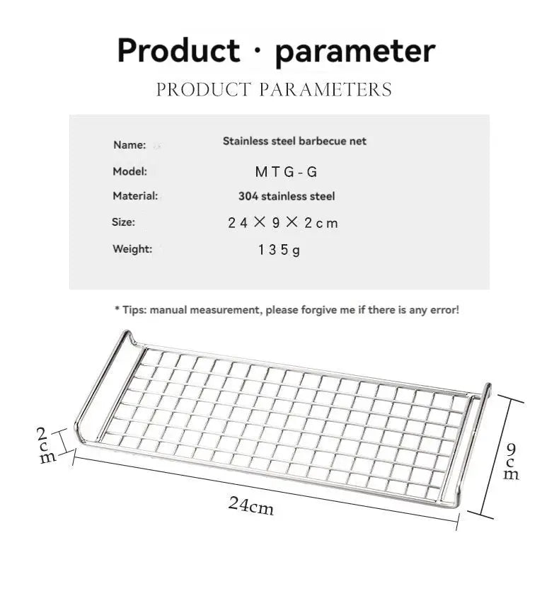 CAMPINGMOON MTG-G stainless steel barbecue net grill; portable 24×9×2 cm, 135 g, Simples Market.