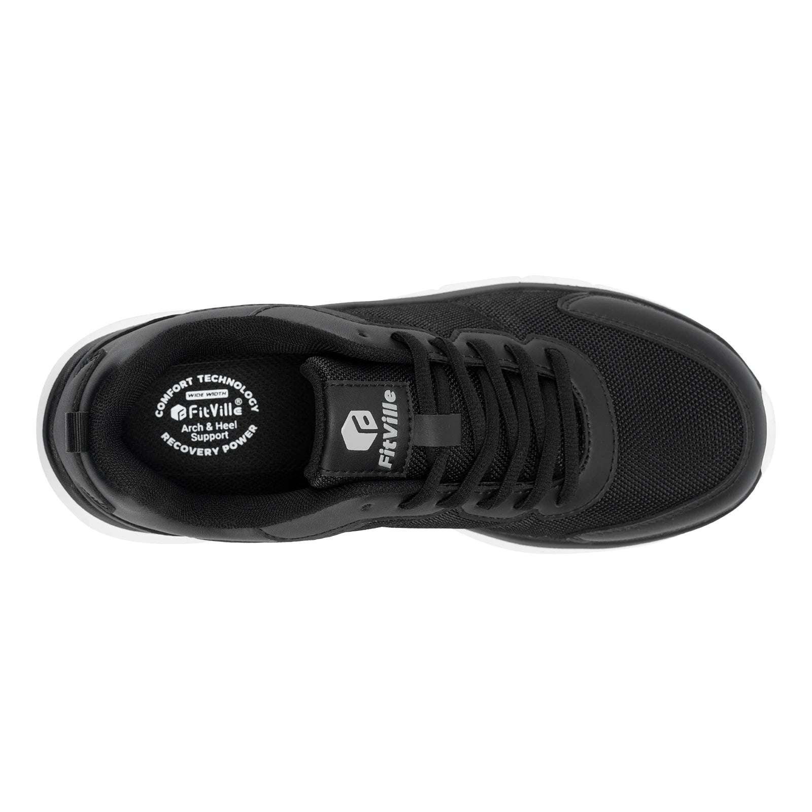 FitVille men's black walking shoe, wide width, max cushioning, lightweight sneaker