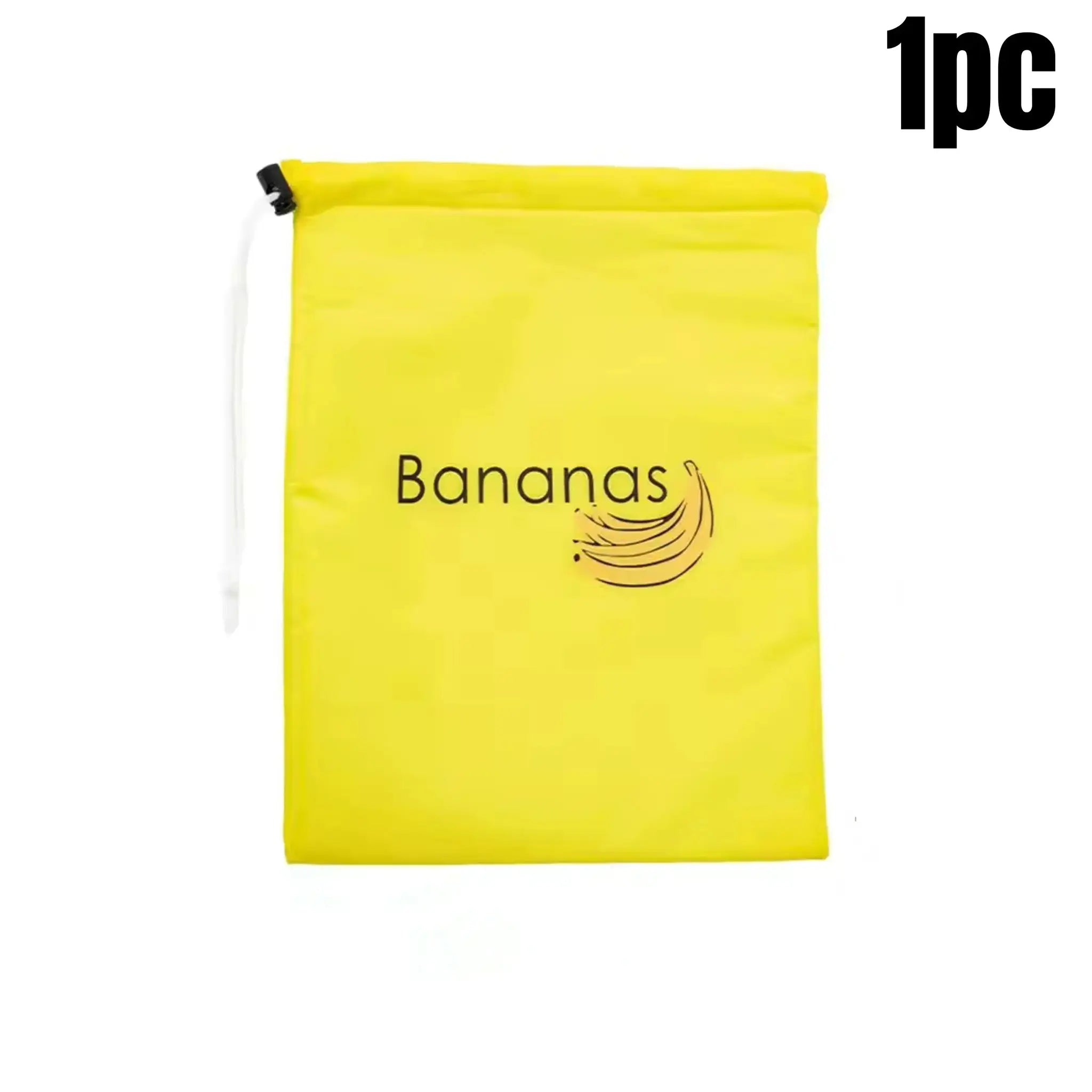 Yellow banana storage bag with white drawstring closure, 1pc