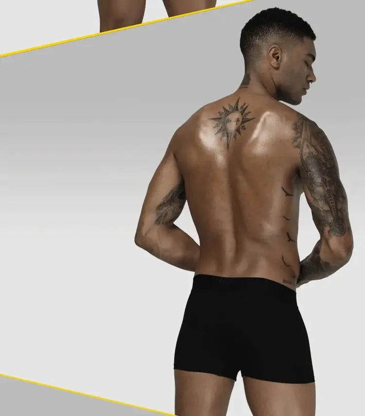 Men's black cotton boxer briefs with U-pouch, breathable underwear