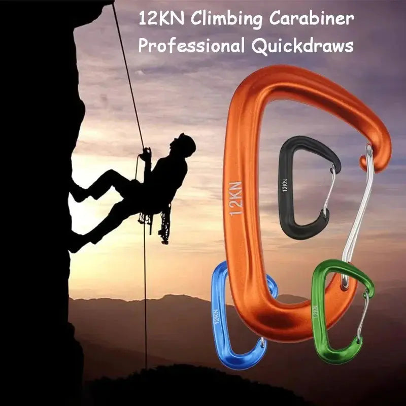 12KN climbing carabiner set of four, orange blue green black, D-shape quickdraws by Simples Market