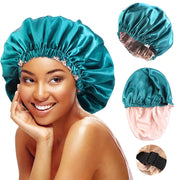 SilkNest Satin Sleep Bonnet Adjustable Double Layer Large Satin Lining For All Night Curly Hair Protection