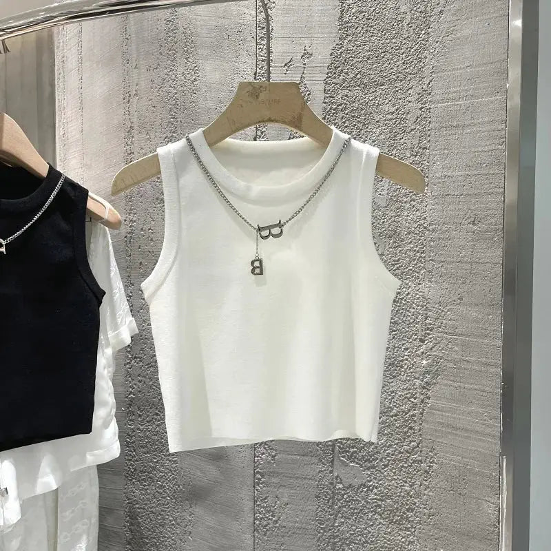 AOSSVIAO 2026 Summer Knit Vest For Women Striped Slim Fit Sleeveless Waistcoat With Turtleneck Collar