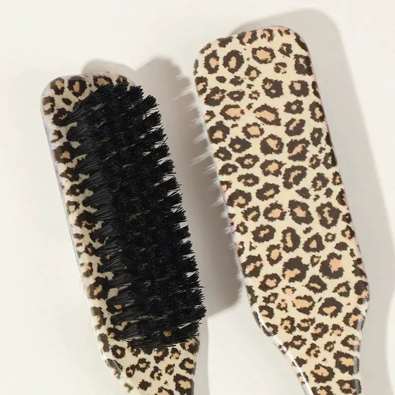 Bristle slick back hair brushes, leopard print handles, 2-pack