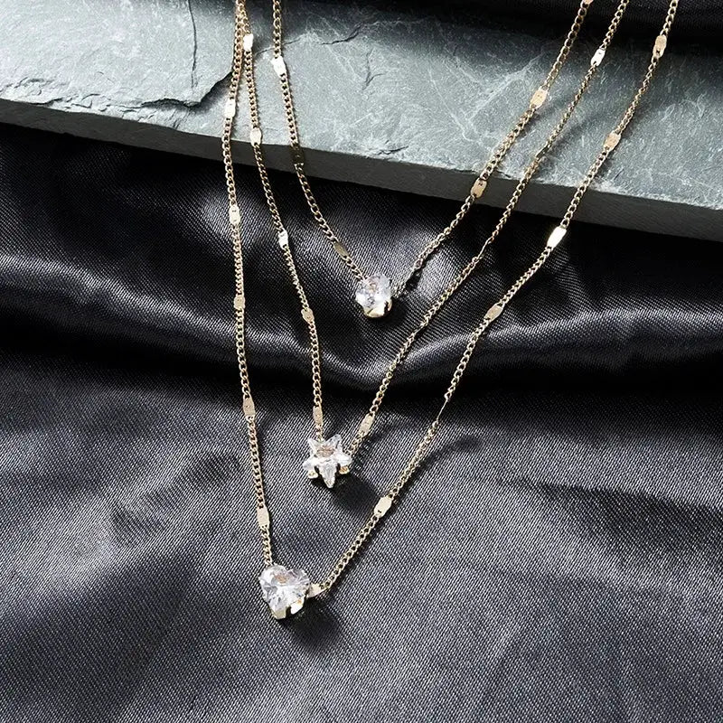 Trendy Zircon Pendant Necklace For Women Multilayer Chain Choker Fashion Jewelry Gift For Parties