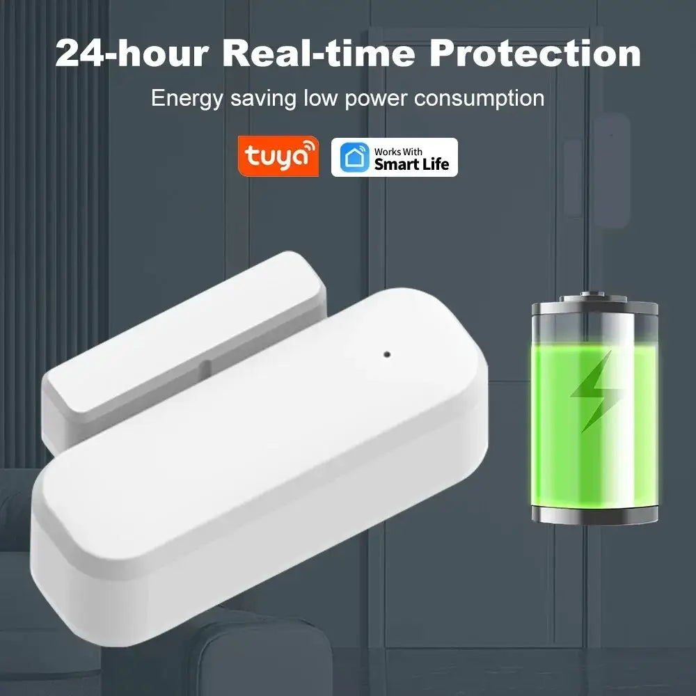 2-pack Zigbee door/window sensor, white plastic, Tuya Smart Life compatible