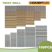 100 Piece Titanium Plated Twist Drill Bit Set 1 To 3mm For Wood And Metal Hand And Electric Drills