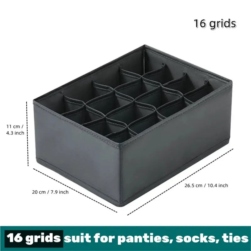 Simples Market 16-grid underwear and sock drawer organizer, black fabric with 16 compartments for bras, panties, socks.