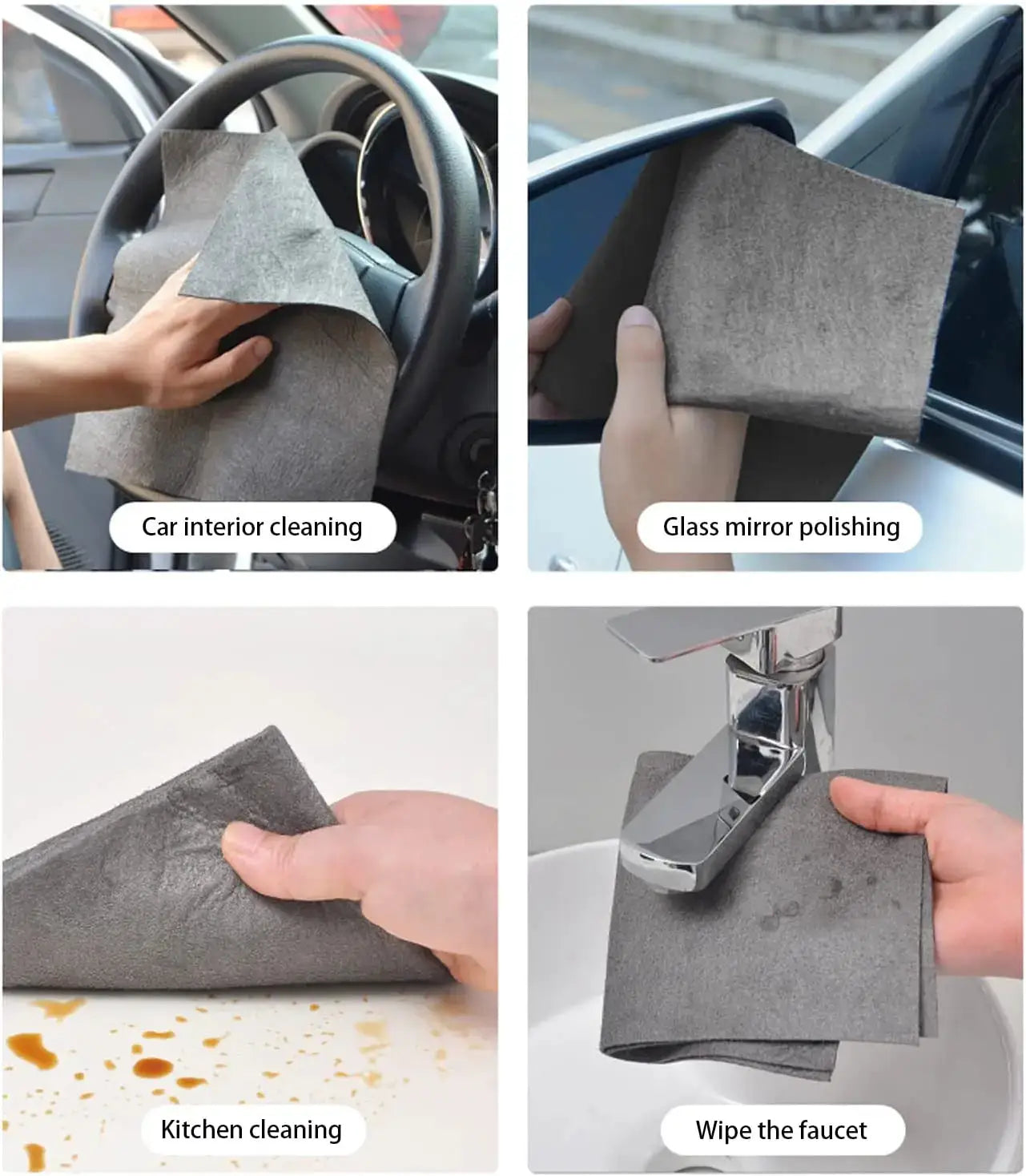 Simples Market thickened magic cleaning cloth, gray microfiber, reusable for car interior, glass surfaces and kitchen