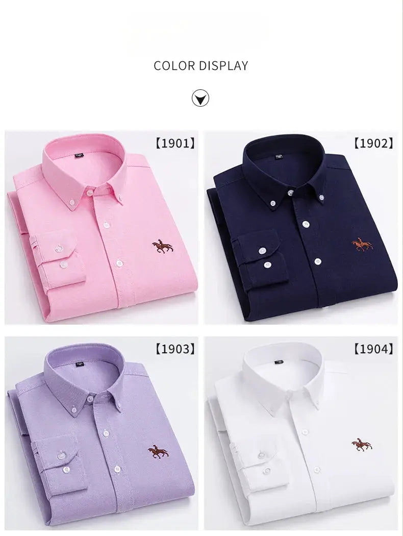Men's 100% cotton Oxford shirt by Simples Market, large size, slim-fit long sleeve; pink, navy, lavender, white 4 shirts