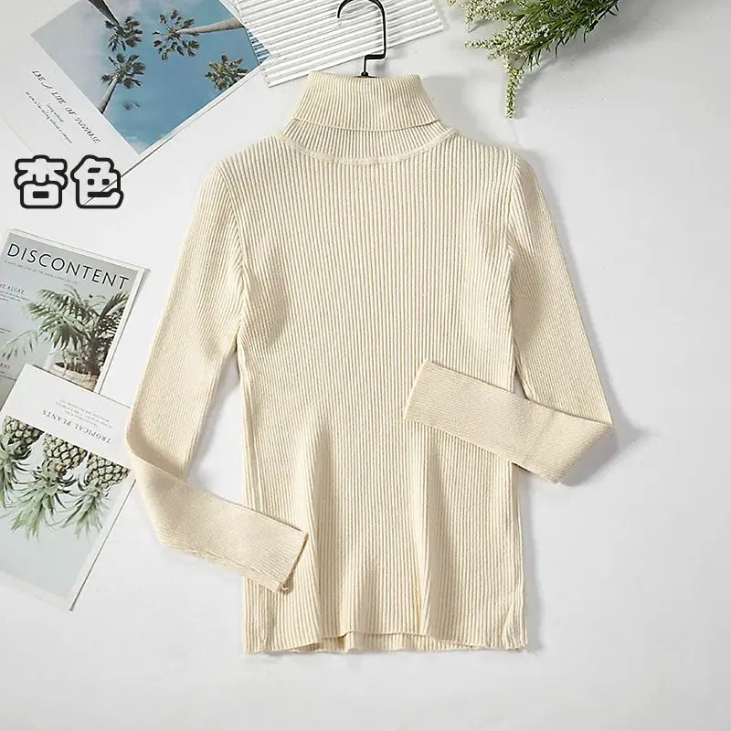 Women Turtleneck Sweater Slim Fit Elastic Knit Acrylic Cotton Blend Medium Stretch Solid Black