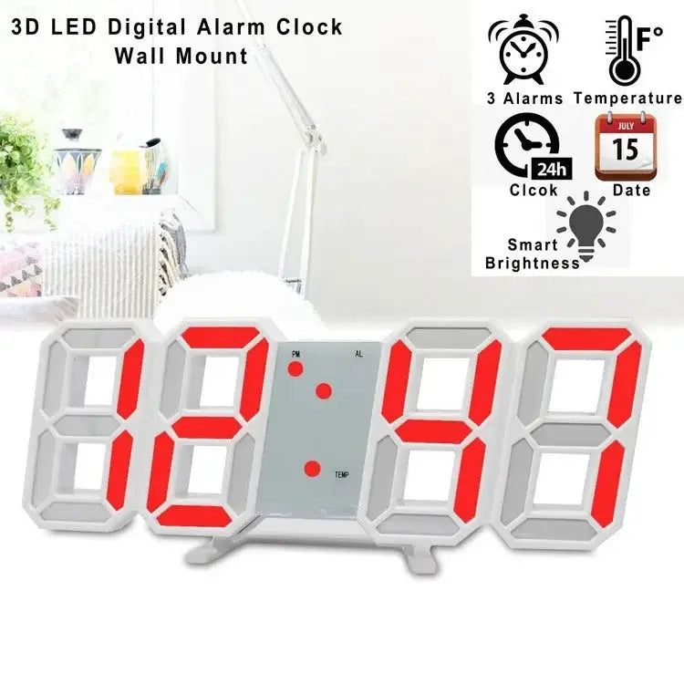 LumaTime Digital Wall Clock With Large LED Display Alarm Clock For Bedroom And Living Room Decor
