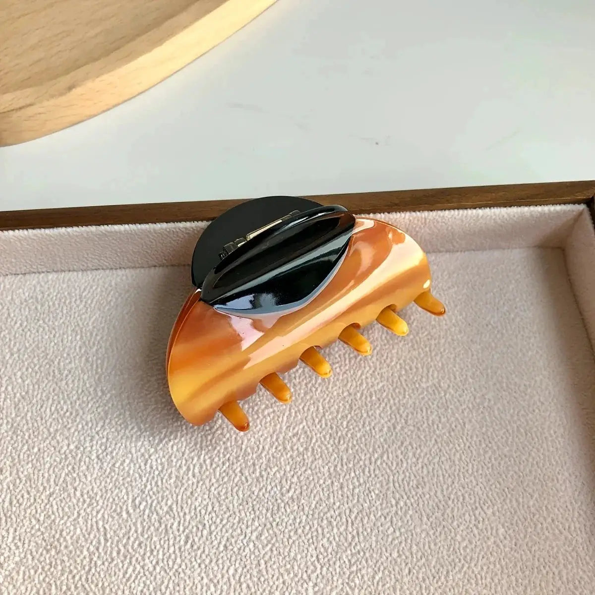 ChicWood Vintage French Hair Clip Two Tone Wood Grain and Marbled Design for All Day Hold
