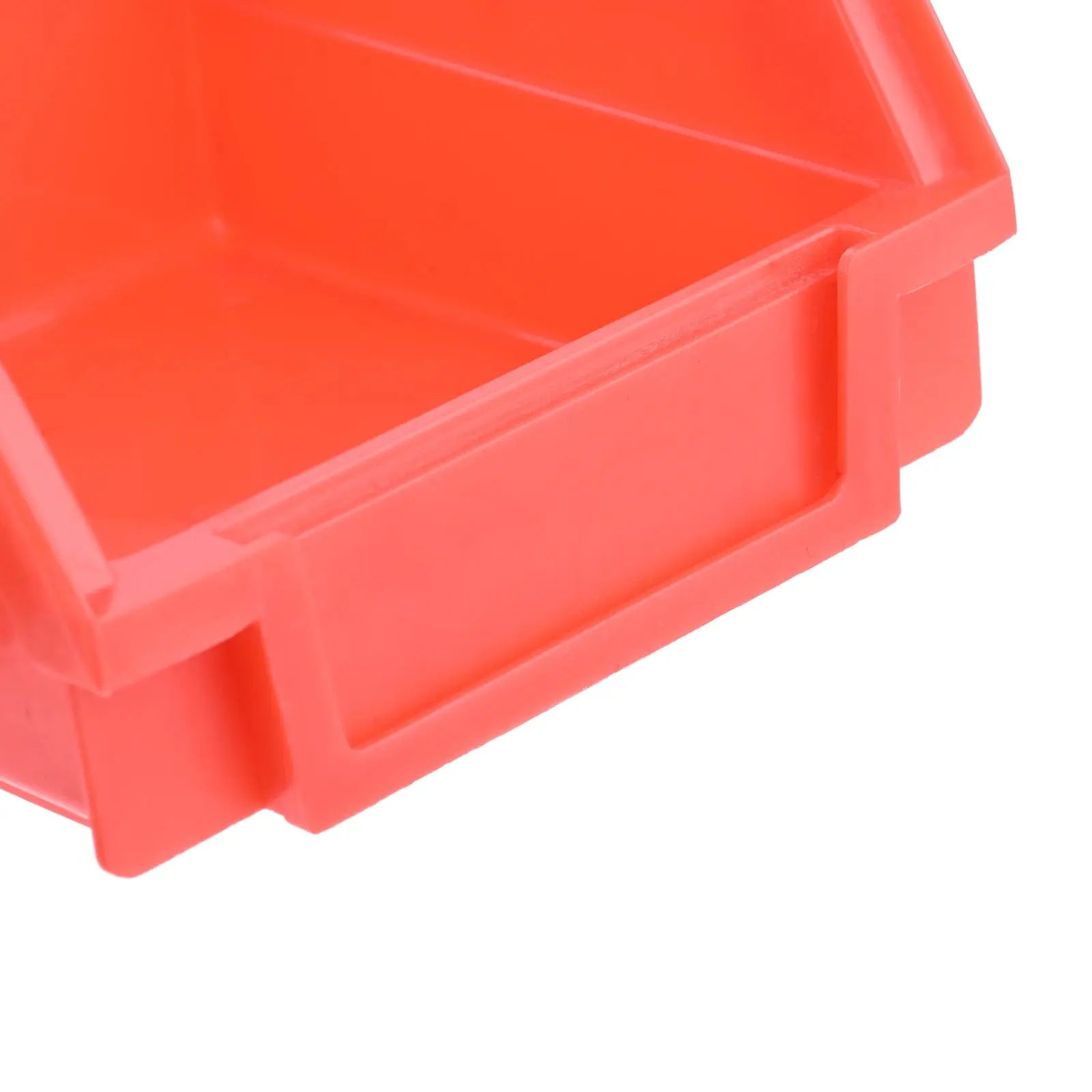 Red ABS stackable storage bin for garage organization; single container.