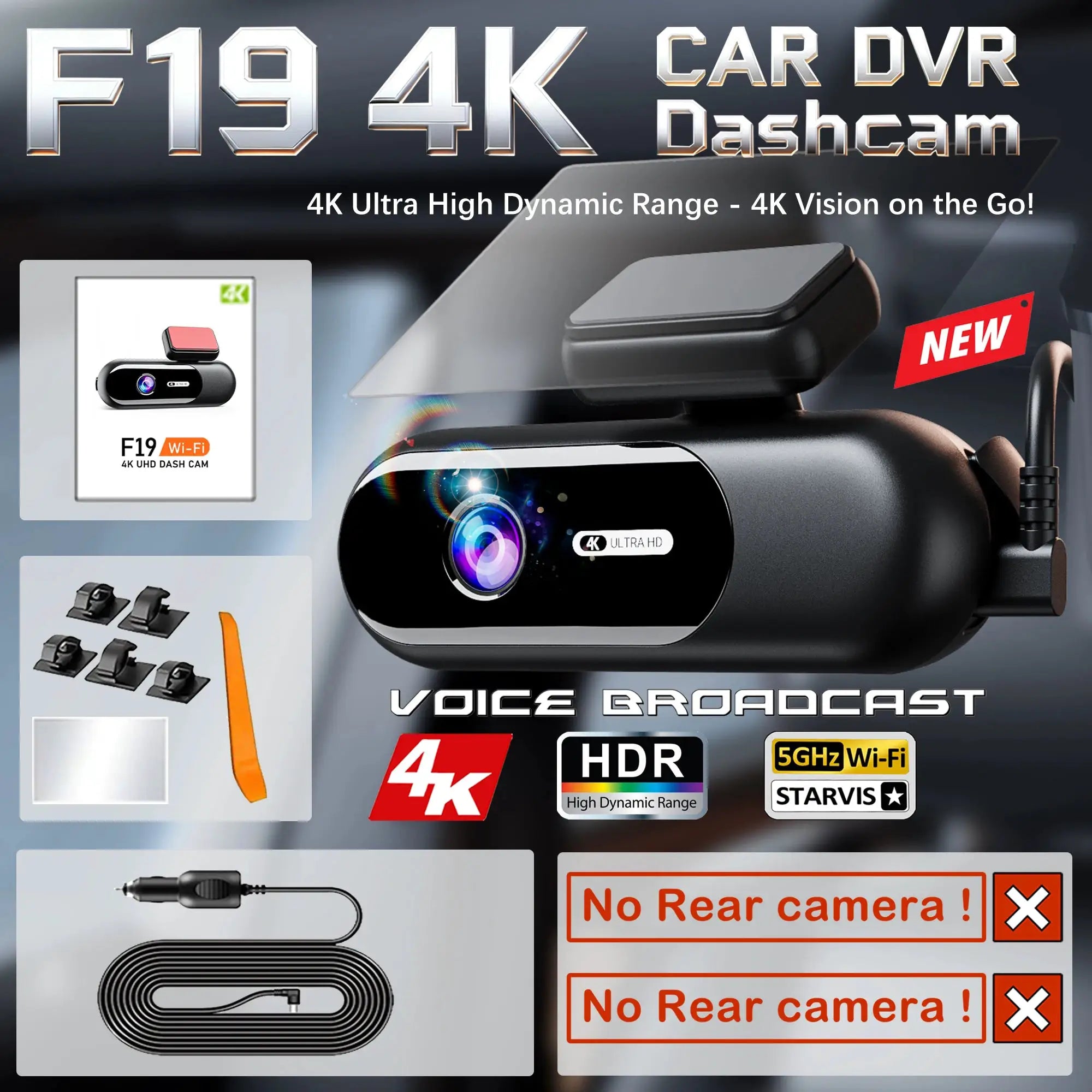 Simples Market dash cam 4K UHD front/rear car camera with HDR night vision and Wi‑Fi