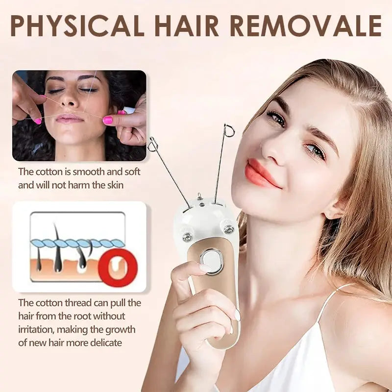 Electric threading epilator by Simples Market, beige portable facial and body hair remover