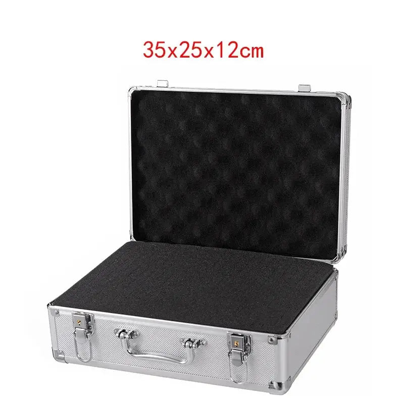 Shockproof aluminum tool organizer case with foam interior by Simples Market, silver 35x25x12cm
