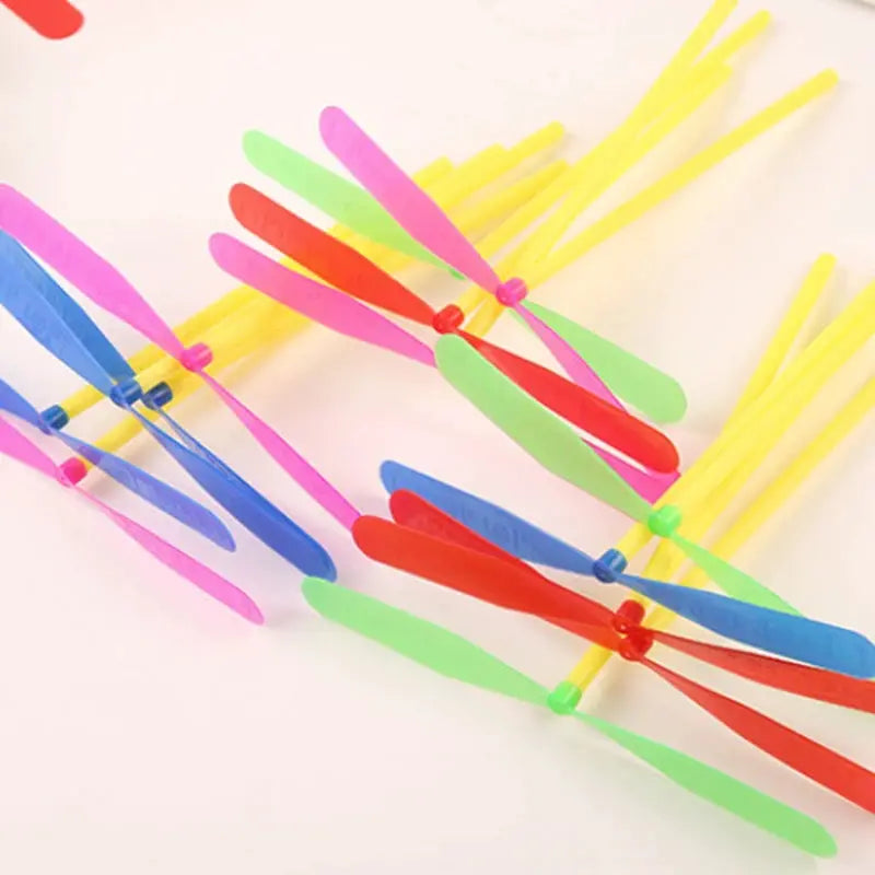 5 or 30 Pack Plastic Bamboo Dragonfly Shape Hand Push Flying Propeller Outdoor Toy for Kids and Adults