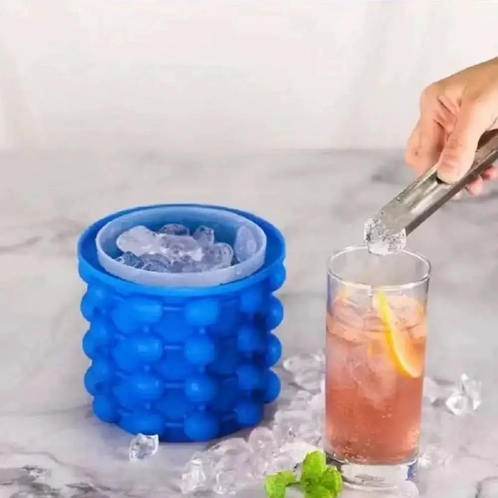 2 In 1 Ice Cube Mold And Large Silicone Ice Bucket Portable Frozen Drink Maker For Whiskey And Beer