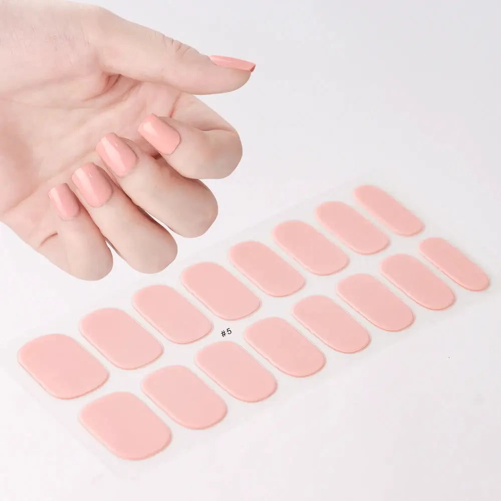 Pink semi-cured nail sticker sheet with 16 full-cover patches for gel nails