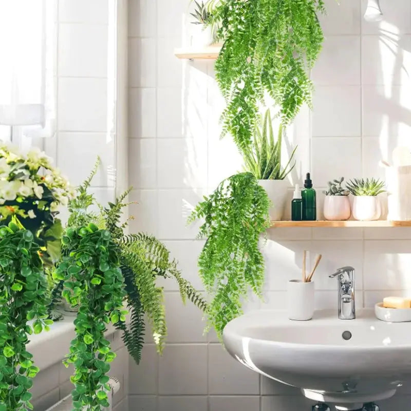 90cm artificial hanging plant vine with cascading green plastic leaves; ideal for indoor decor and events