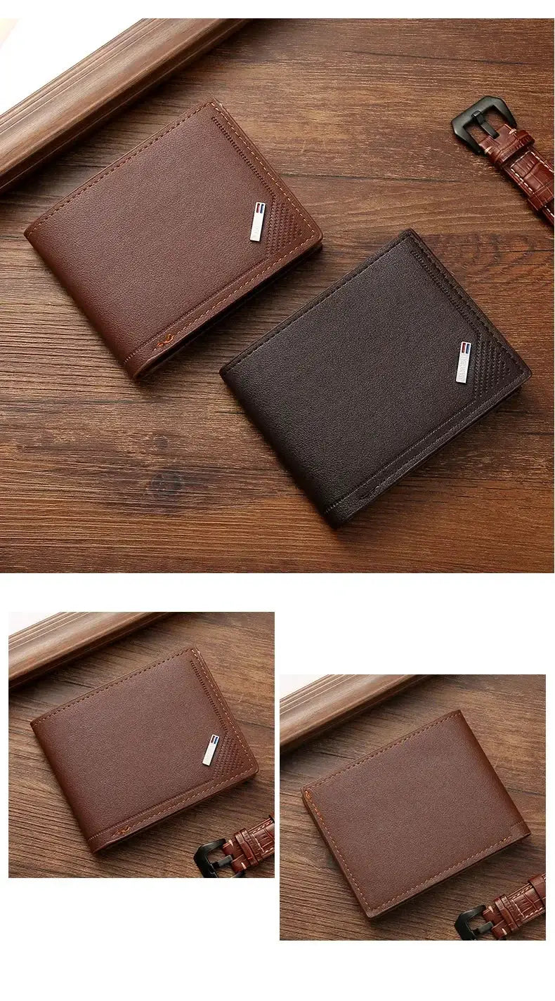 Men's leather short wallets; brown and black, foldable minimalist soft leather by Simples Market, 2-pack