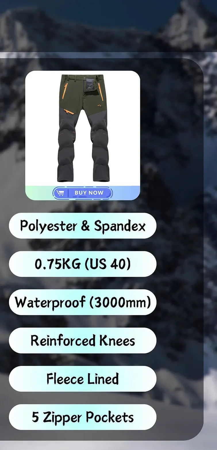 Men's hiking pants by Simples Market in olive/gray, orange zippers, polyester-spandex, reinforced knees.