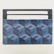 Card holder by Simples Market in blue 3D pattern genuine leather, compact small size with two card slots