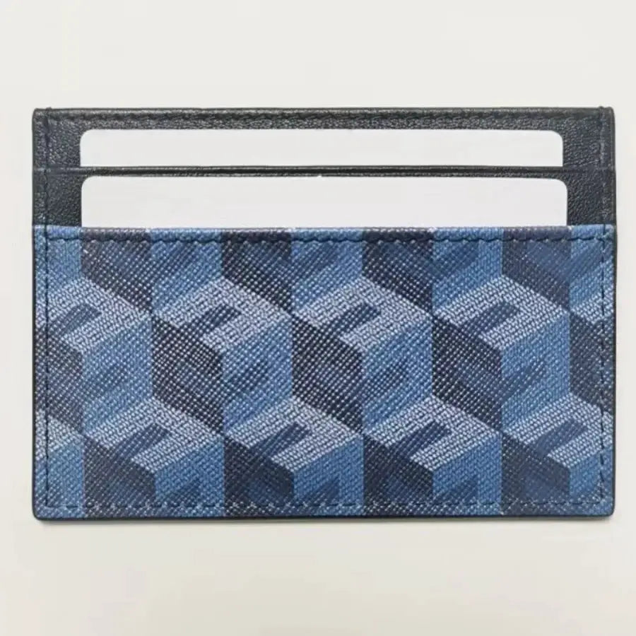 Card holder by Simples Market in blue 3D pattern genuine leather, compact small size with two card slots