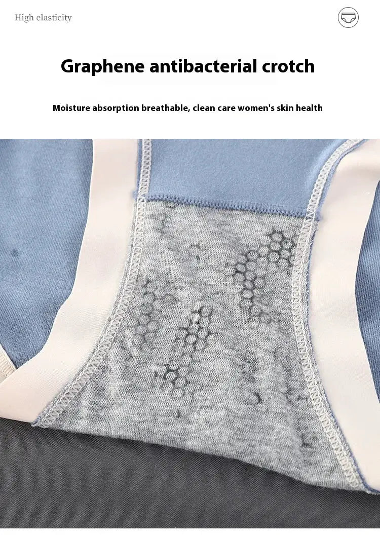 Women's 6-piece modal high-waisted tummy-tuck triangle panties set with blue-gray lace panel