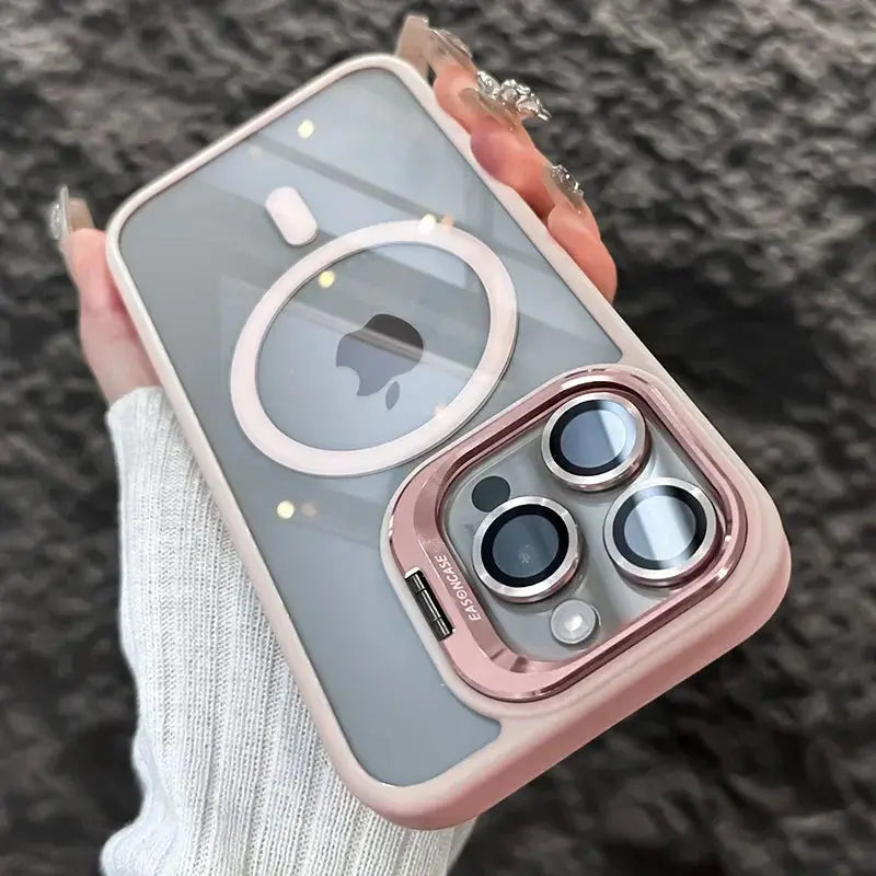 LuxGuard Luxury Magnetic Shockproof Phone Case for iPhone 11 to 16 Pro Max with Stand and Lens Protection