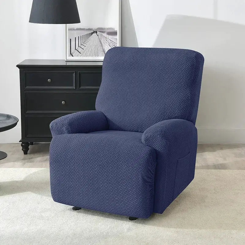 Simples Market jacquard stretch recliner chair slipcover in blue fabric for living room